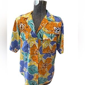 Laura &‎ Jayne 1980s tropical ladies casual button down blouse size 6 summer